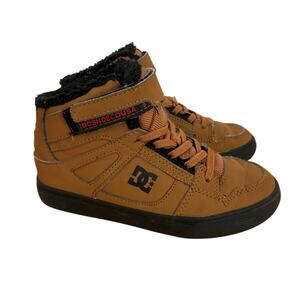 DC Pure High‑Top WNT EV Youth Skate Shoes – Brown Faux Fur Lined – Size 13